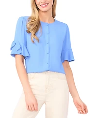 CeCe Women's Flounce Sleeve Crewneck Top