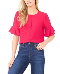 CeCe Women's Flounce Sleeve Crewneck Top