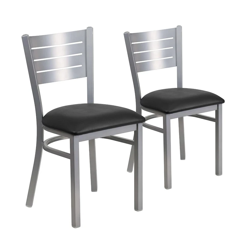 Emma+Oliver 2 Pc. Silver Slat Back Metal Restaurant Chairs