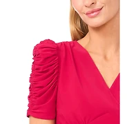 CeCe Women's V-Neck Puff-Sleeve Top
