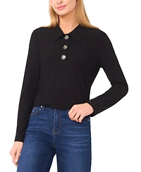 CeCe Women's Collared Neck Half Placket Top