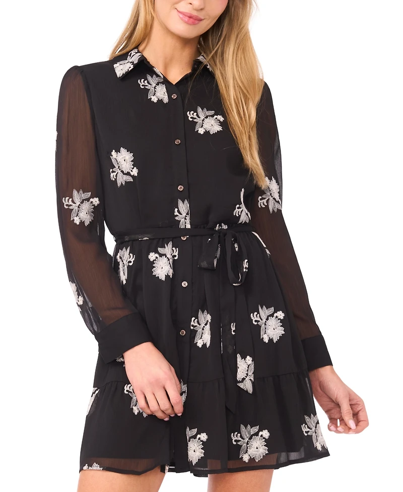 CeCe Women's Collared Neck Self-Tie Waist Mini Dress