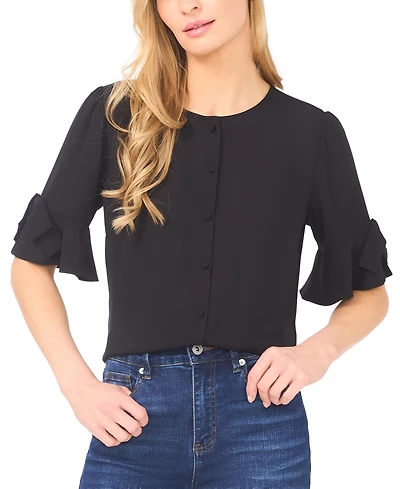 CeCe Women's Flounce Sleeve Crewneck Top
