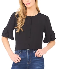CeCe Women's Flounce Sleeve Crewneck Top