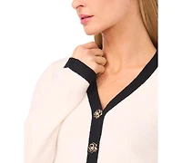 CeCe Women's Floral Button Long-Sleeve V-Neck Cardigan