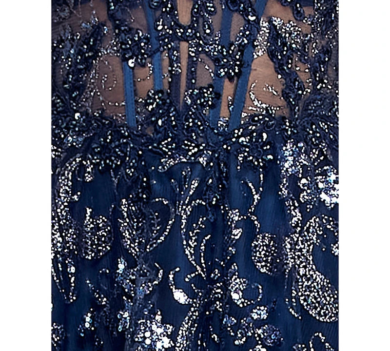 B Darlin Juniors' Sleeveless Illusion Bodice Gown