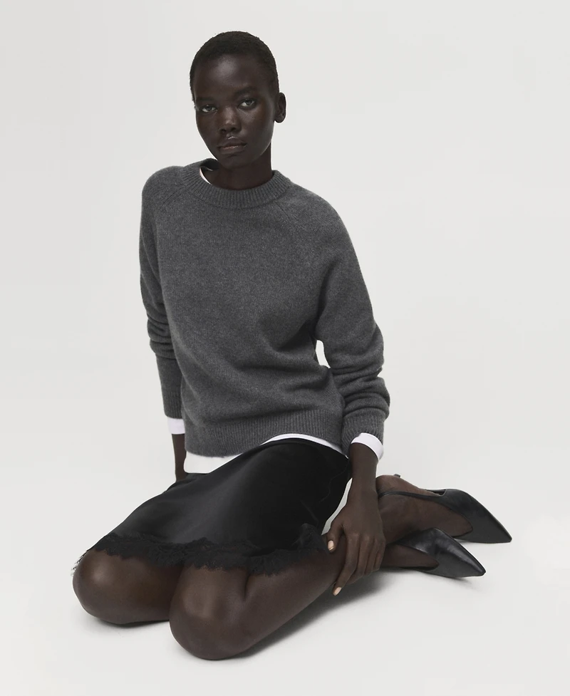 Mango Women's Satin Lace Skirt