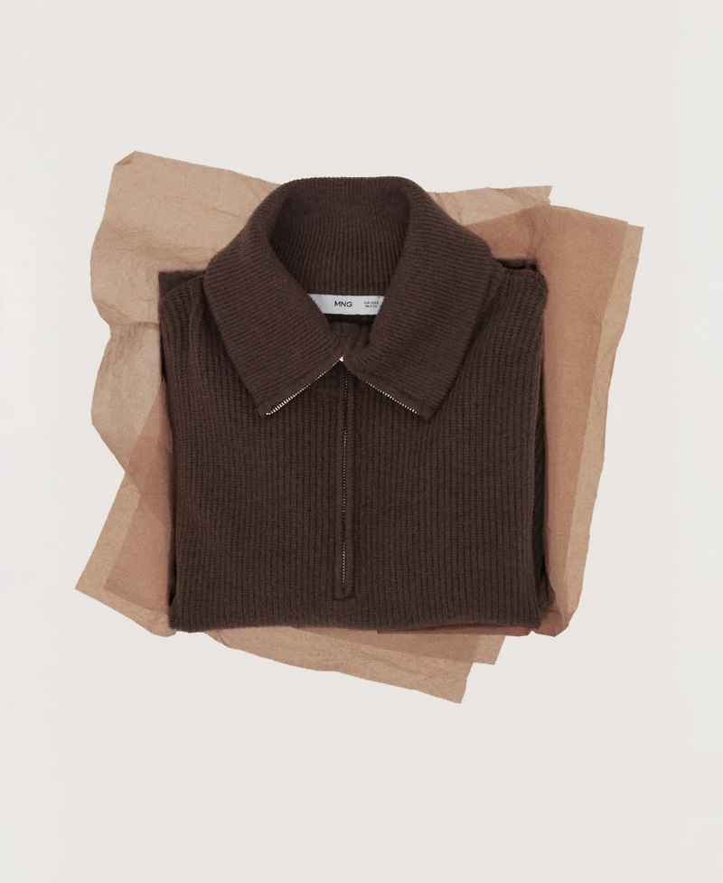 Mango Women's Contrasting Zipper Collar Sweater