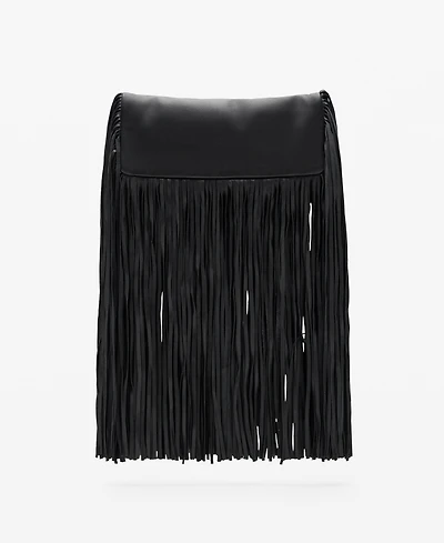 Mango Women's Fringes Leather Handbag