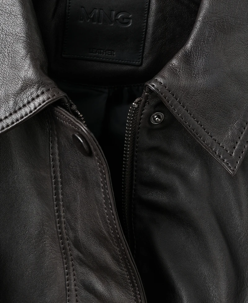 Mango Women's Oversized Leather Jacket