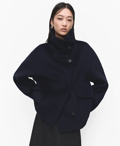 Mango Women's Wool Funnel-Neck Coat