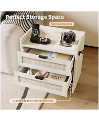 gaomon Set of 2 Rattan Nightstands, 2-Drawer Bedside Table with Type-c Charging Station
