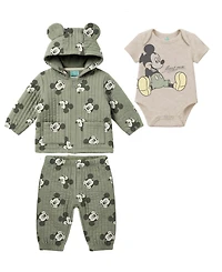 Disney Baby Boys' Mickey Mouse Jacket, Short-Sleeve Bodysuit & Pants, 3-Piece Set