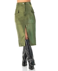 Ivonne Women's Midi Skirt with Front Slit