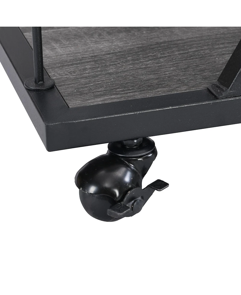 Boyel Living 32.6'' Tall Industrial Style Rolling Kitchen Island Wine Cart with Black Finished, Fir Wood Mobile Metal Wine Bar Cart