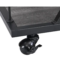 Boyel Living 32.6'' Tall Industrial Style Rolling Kitchen Island Wine Cart with Black Finished, Fir Wood Mobile Metal Wine Bar Cart