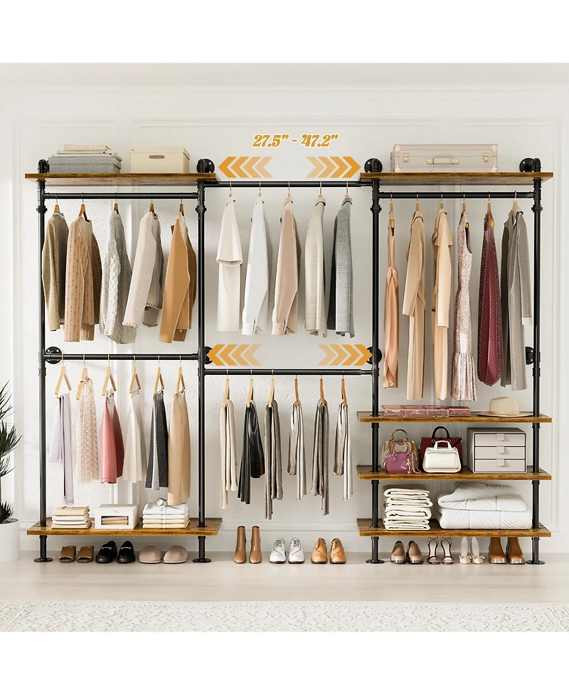 Aheaplus Clothing Rack,Garment Rack With 3 Wood Shelves, Organizer Rack Wall Mounted