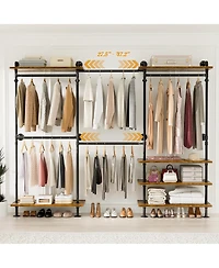 Aheaplus Clothing Rack,Garment Rack With 3 Wood Shelves, Organizer Rack Wall Mounted