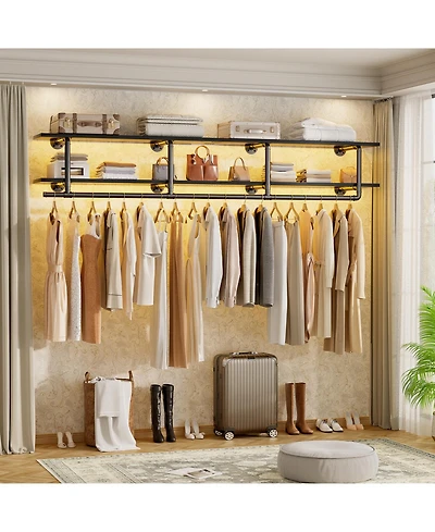 2-Tier Clothing Rack with Hanging Rod, Shelves Top Shelf