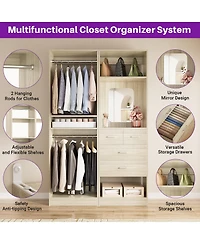 Aheaplus Set of 2 Free-standing Closet System with Drawers and Hanging Rods for Reach-in/ Walk-in Closet