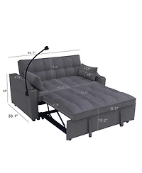 Maison Boucle Velvet Pull-out Sleeper Sofa Bed with Usb, Reclining Back, Tufted