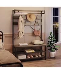 gaomon 72" Industrial Hall Tree with Shoe Bench, Storage Shelf & 8 Double Hooks for Entryway, Grey