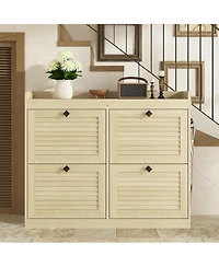 gaomon Large Shoe Storage Cabinet with 4 Flip Drawers, Narrow for Entryway Wooden Legs