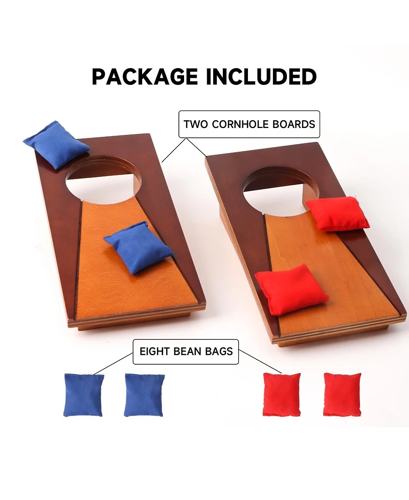 Gse Games & Sports Expert Mini 10"x5" Tabletop Cornhole Toss Game Set with 8 Bean Bags, Wooden Desktop Corn Hole Game Set