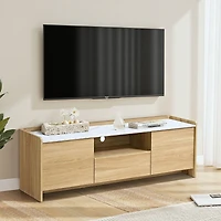 LuxenHome Hazel Oak 62.4” Wide Tv Media Console with 2 Doors & Open Storage, Faux Marble Top, Manufactured Wood
