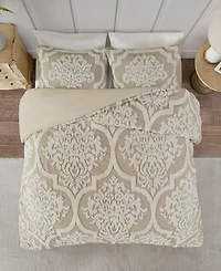 Madison Park Viola Damask Tufted 3-Pc. Duvet Cover Set