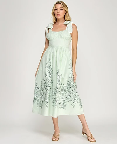 Row A Women's Tie Shoulder Fit & Flare Midi Dress