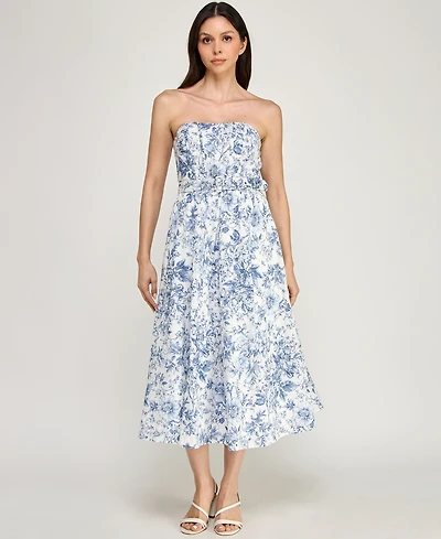 Row A Women's Strapless Fit & Flare Midi Dress