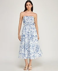 Row A Women's Strapless Fit & Flare Midi Dress