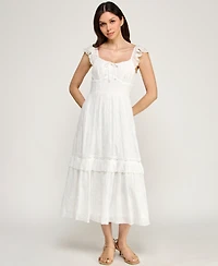 Row A Women's Flutter Sleeve Embroidered Midi Dress