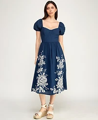 Row A Women's Embroidered Sweetheart Neck Midi Dress
