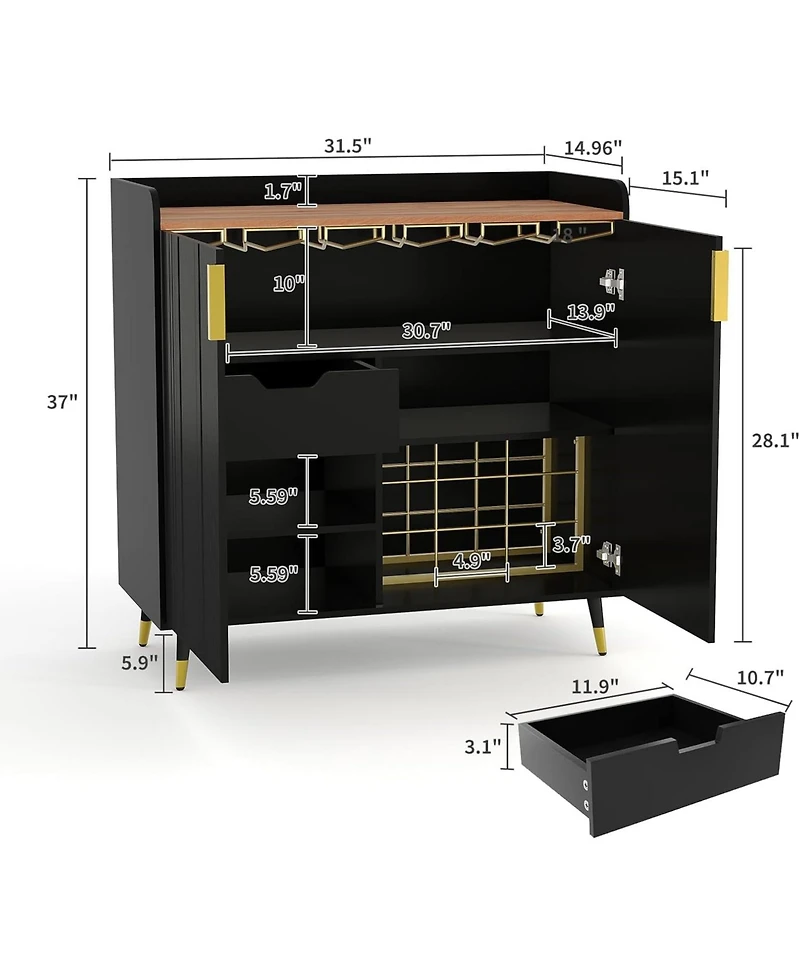 gaomon Modern Small Sideboard Buffet Cabinet with Fluted Doors, Wine Bar & Coffee Liquor Rack and Glass Holders