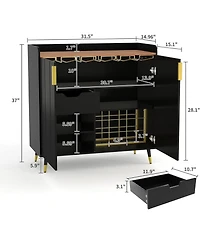 gaomon Modern Small Sideboard Buffet Cabinet with Fluted Doors, Wine Bar & Coffee Liquor Rack and Glass Holders