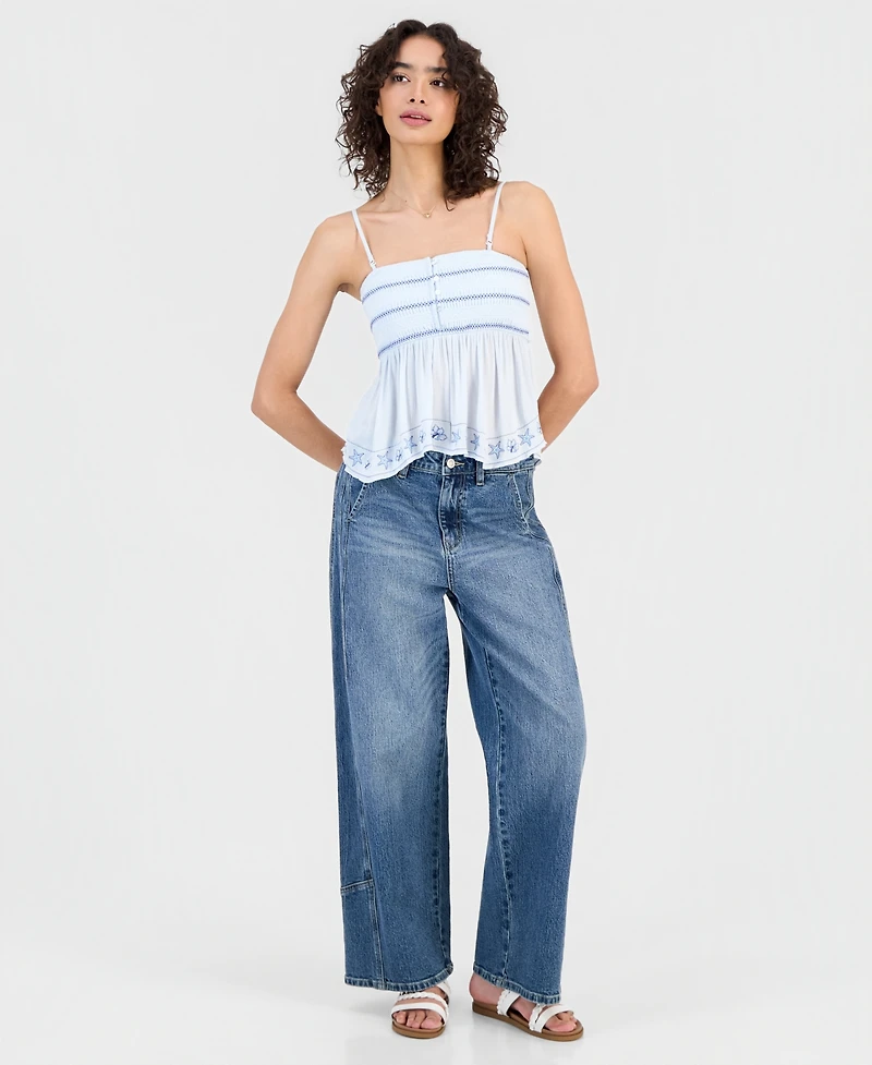 Ultra Flirt Juniors' Smocked Handkerchief-Hem Tube Top