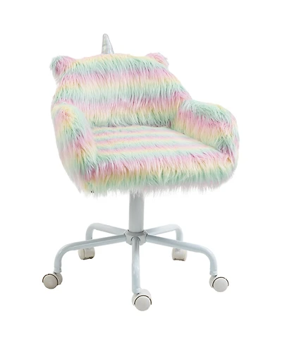Boyel Living Fluffy Unicorn Office Chair with Mid-Back Armrest Support Rainbow Design