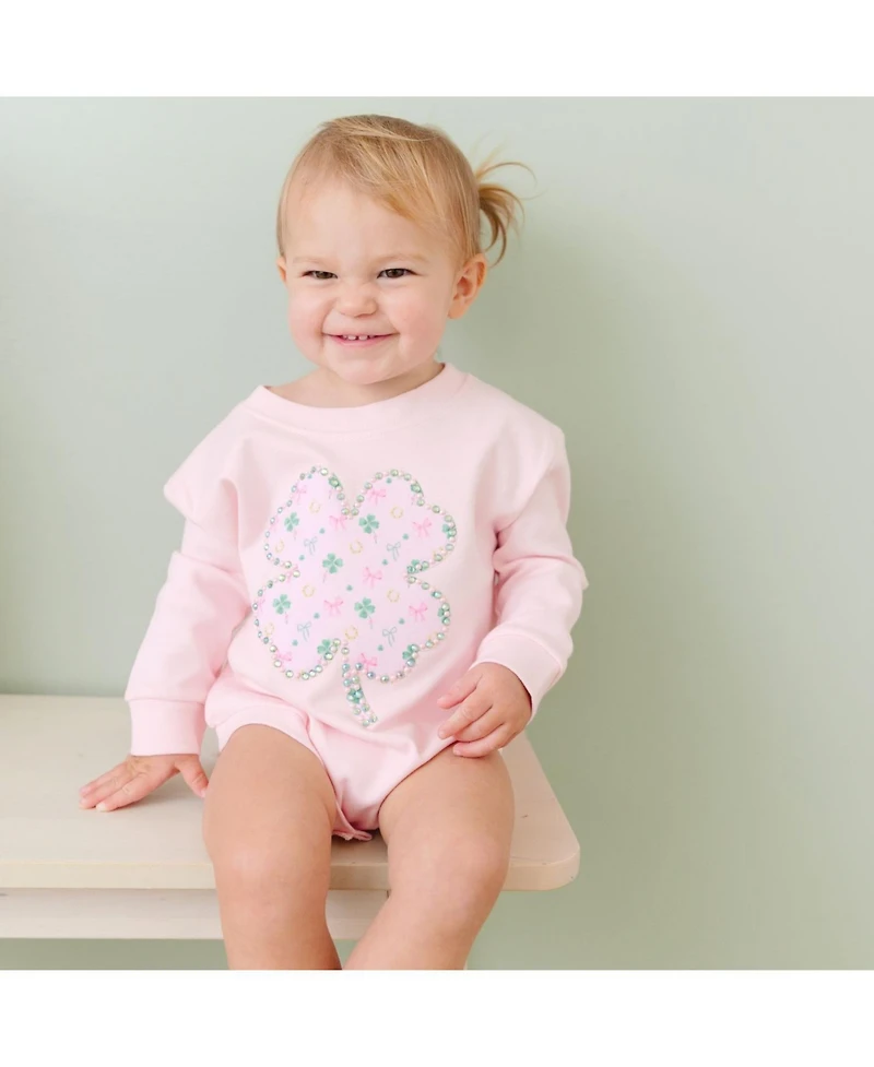 Sweet Wink Baby Girls Ditsy Shamrock Patch St. Patrick's Day Long Sleeve Romper