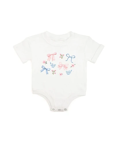 Sweet Wink Baby Girls Floral & Bow Watercolor Short Sleeve Romper