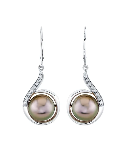 Macy's Cultured Tahitian Pearl (10mm) & Diamond (1/6 ct. t.w.) Earrings in Sterling Silver