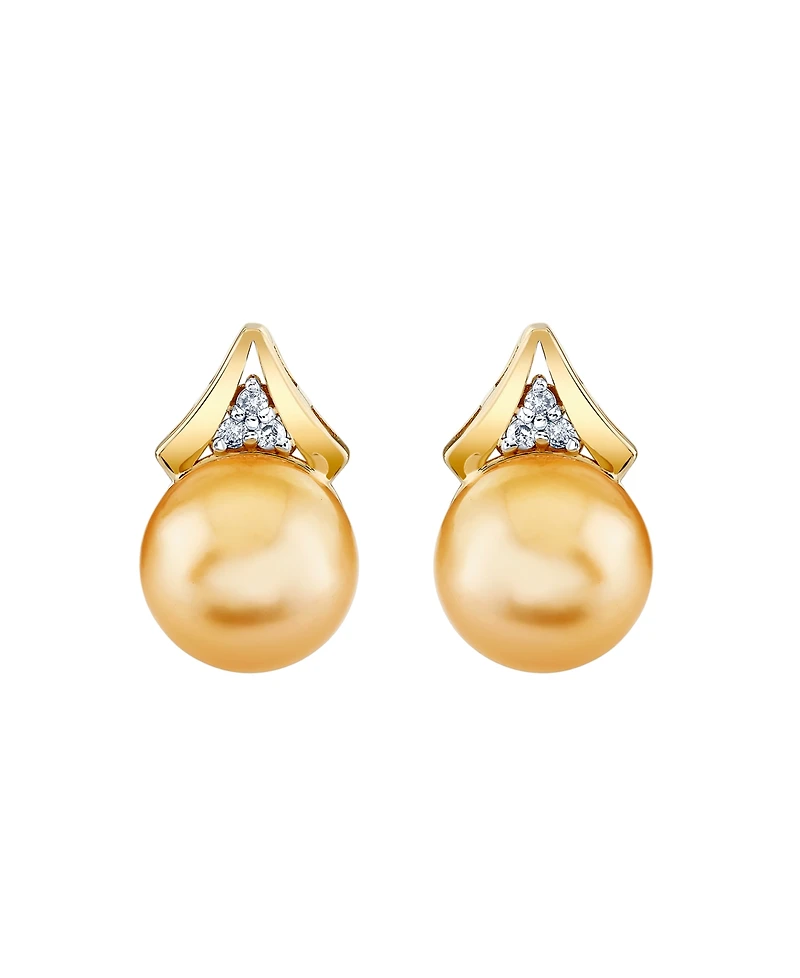 Macy's Cultured Golden South Sea Pearl (9mm) & Diamond Accent Earrings in 10k Yellow Gold