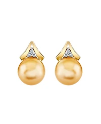 Macy's Cultured Golden South Sea Pearl (9mm) & Diamond Accent Earrings in 10k Yellow Gold