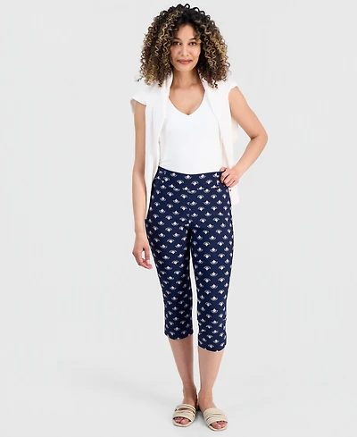 Jm Collection Petite Graphic Flourish Rivet Capri Pants, Macy's Exclusive