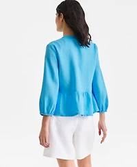 Charter Club Women's 100% Linen Blouson-Sleeve Peplum Top, Macy's Exclusive