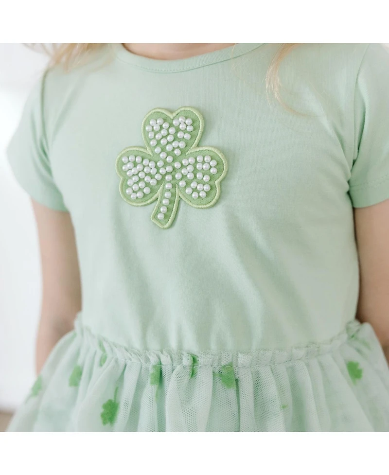 Sweet Wink Toddler Girls Flocked Shamrock St. Patrick's Day Tiered Short Sleeve Tutu Dress
