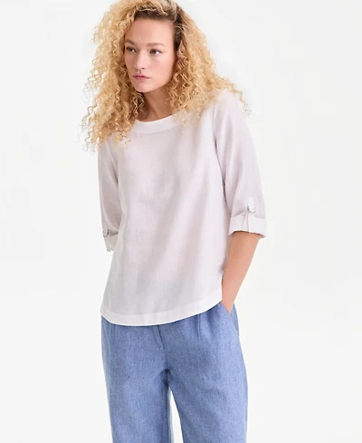 Charter Club Women's 100% Linen D-Ring Top, Created for Macy's