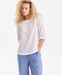 Charter Club Women's 100% Linen D-Ring Top, Created for Macy's