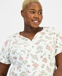 Style & Co Plus Printed Short-Sleeve Henley Top